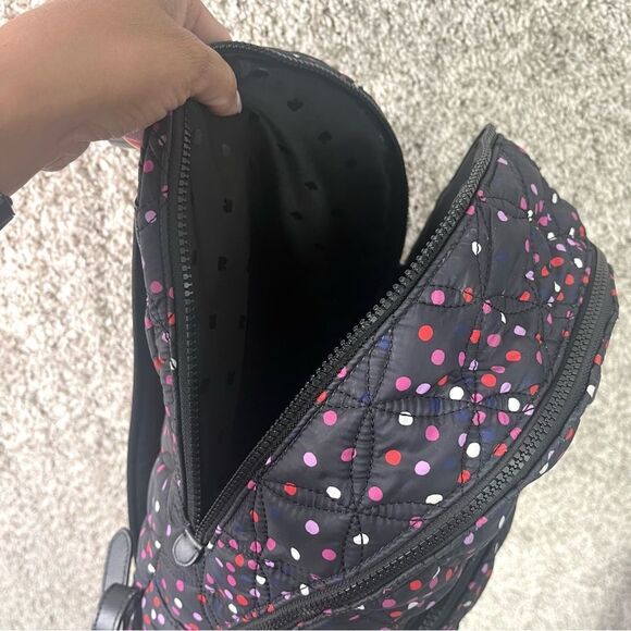 Kate Spade Backpack Women’s Karissa Nylon Quilted Black & Pink Polka Dot Large - Picture 8 of 16